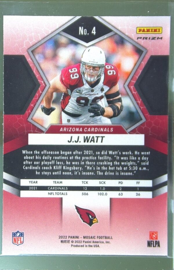 2022 Mosaic J.J. Watt Mosaic Camo Pink #4 Cardinals - Image 3