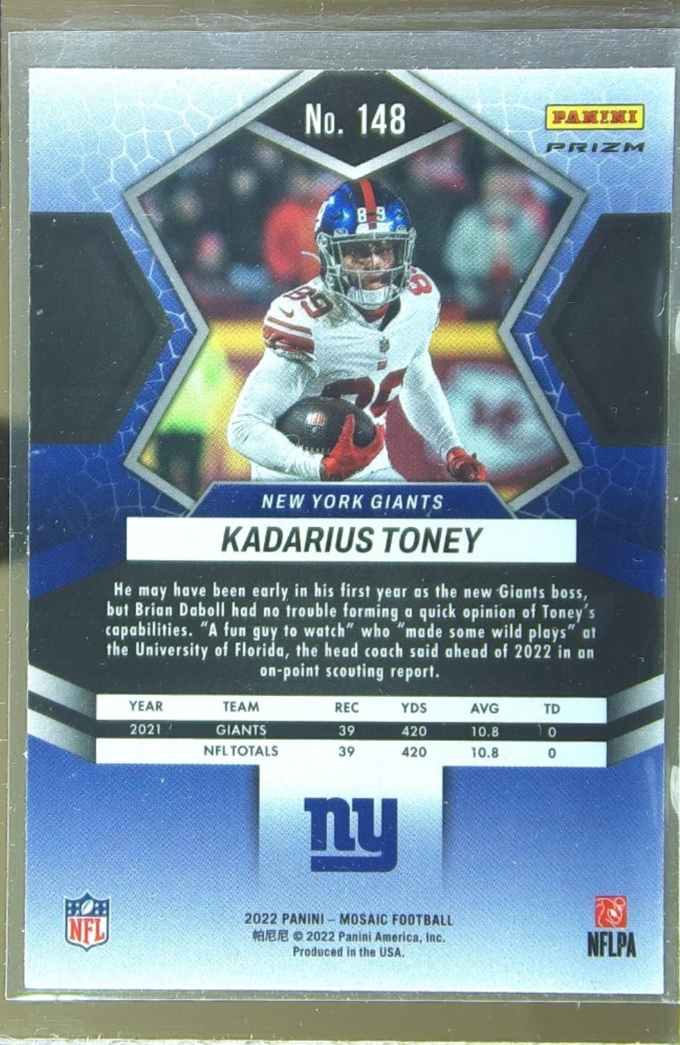 2022 Mosaic Kadarius Toney Mosaic Green #148 Giants - Image 3