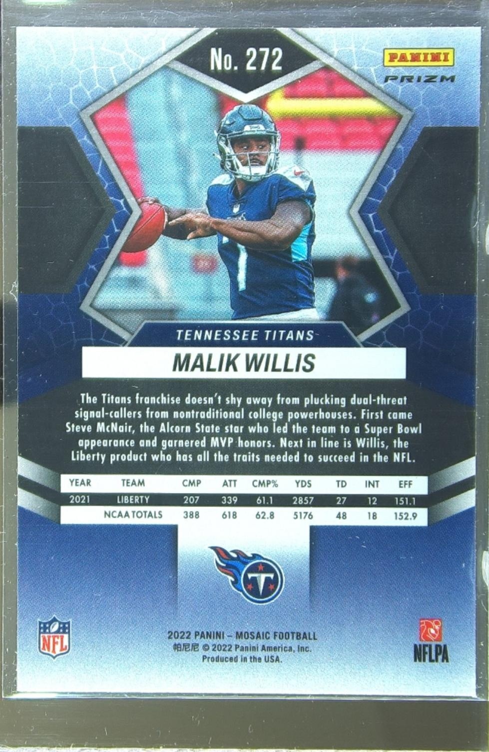 2022 Mosaic Malik Willis Silver RC #272 Titans - Image 3