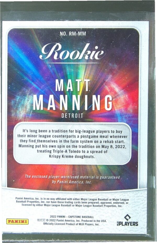 2022 Panini Capstone Matt Manning JSY RC #RM-MM Tigers Rookie Materials - Image 3