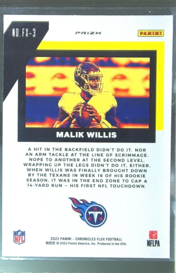 2022 Panini Chronicles Malik Willis RC #FX-3 Titans Flux Rookies Silver - Image 3