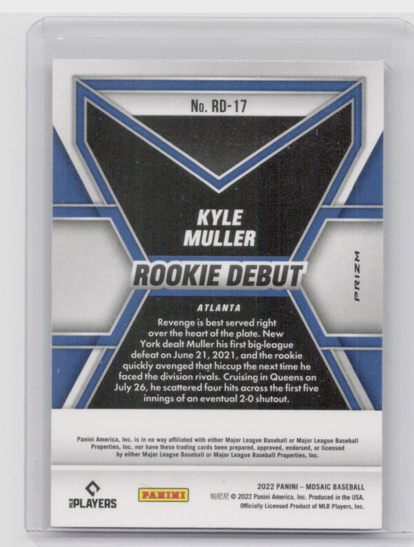 2022 Panini Mosaic Kyle Muller #RD-17 Braves Rookie Debut Green Mosaic - Image 3