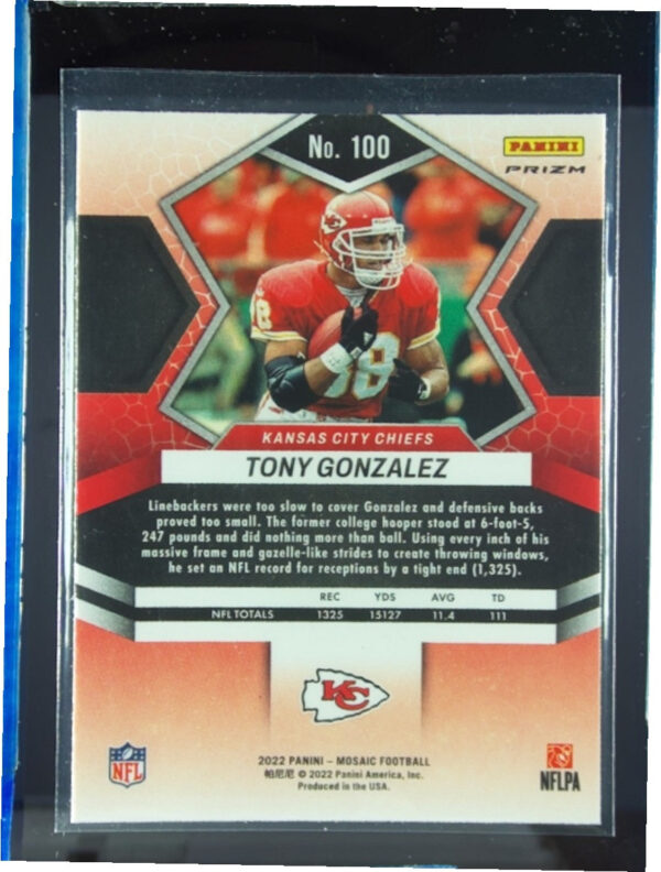 2022 Panini Mosaic Tony Gonzalez Sparkle Red #100 Chiefs - Image 3