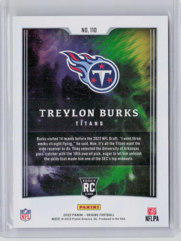 2022 Panini Origins Treylon Burks RC #110 Titans - Image 3