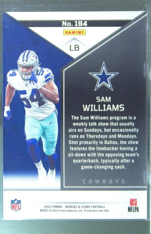 2022 Panini Rookies & Stars Sam Williams Red RC #194 Cowboys - Image 3