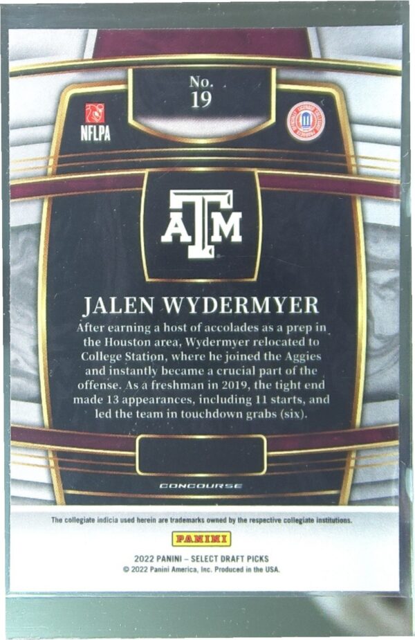 2022 Panini Select Draft Picks Jalen Wydermyer Blue (Retail Base) RC #19 Aggies - Image 3