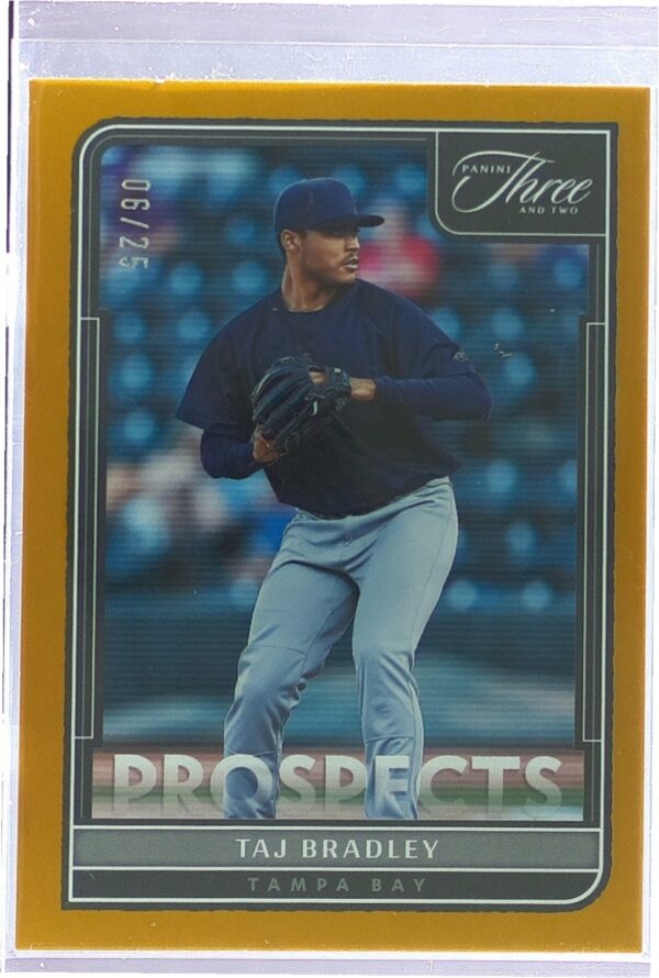2022 Panini Three and Two Taj Bradley /25 #P-29 Rays Prospects Gold