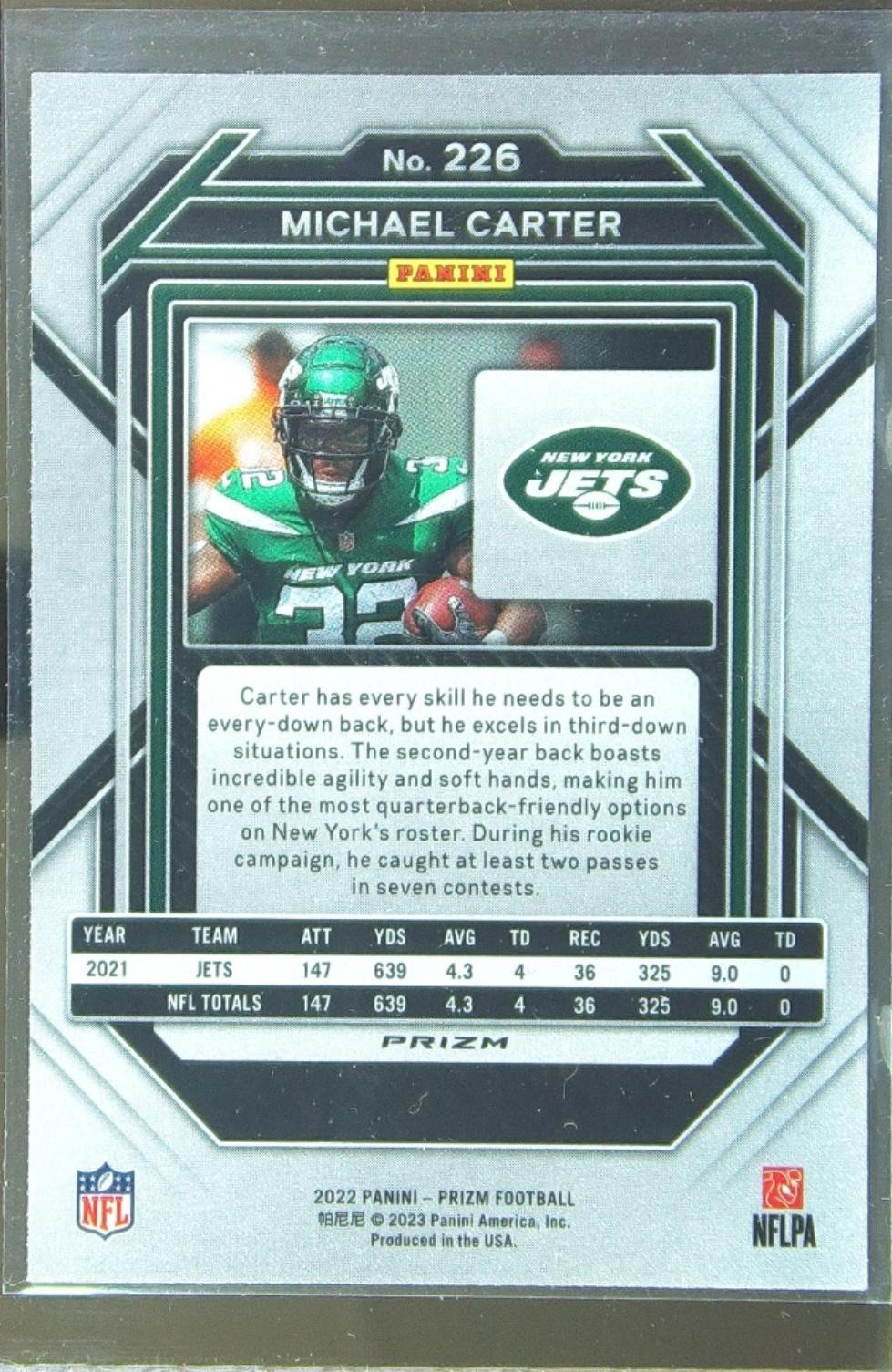 2022 Prizm Michael Carter Silver #226 Jets - Image 3