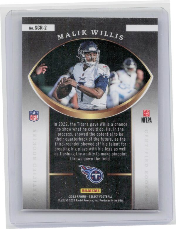 2022 Select Certified Rookies Malik Willis #SCR-2 Titans - Image 3