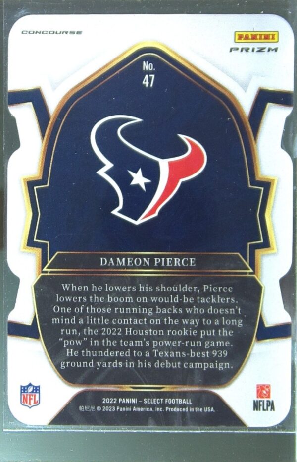 2022 Select Dameon Pierce Black and Green Prizm Die Cut RC #47 Texans - Image 3