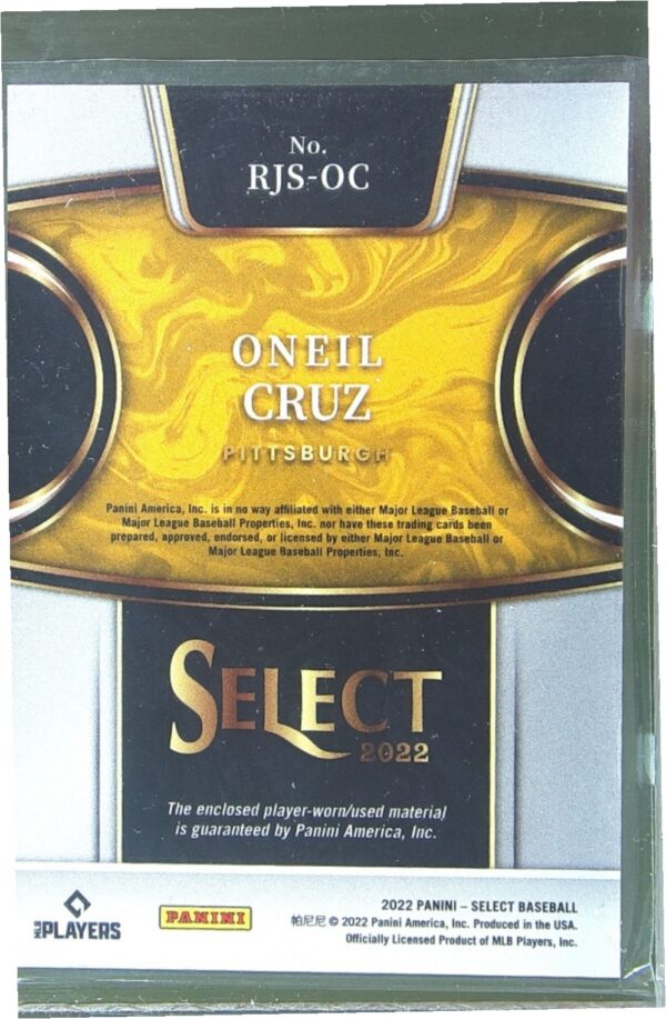 2022 Select Oneil Cruz JSY RC #RJS-OC Pirates Rookie Jumbo Swatch - Image 3
