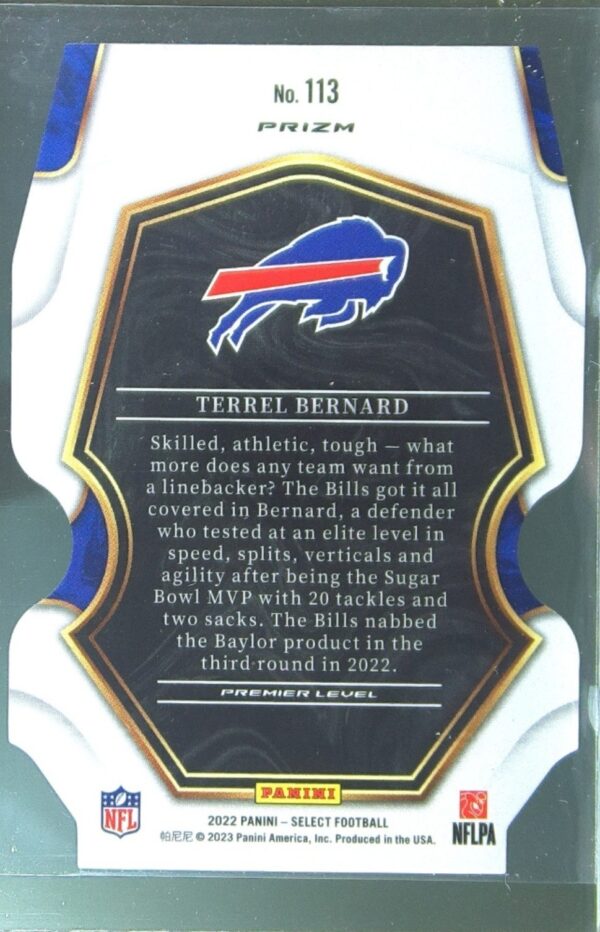 2022 Select Terrel Bernard Red and Blue Prizm Die Cut RC #113 Bills - Image 3