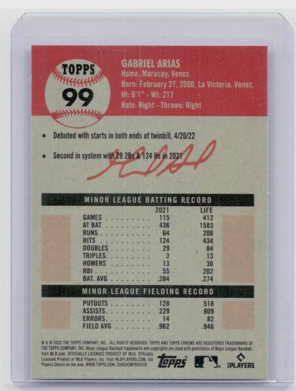 2022 Topps Chrome Platinum Anniversary Gabriel Arias Black and White Mini Diamon - Image 3