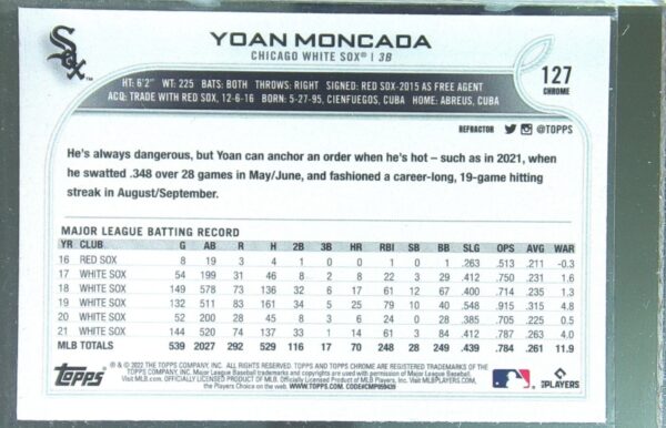 2022 Topps Chrome Yoan Moncada Refractor #127 Sox - Image 3