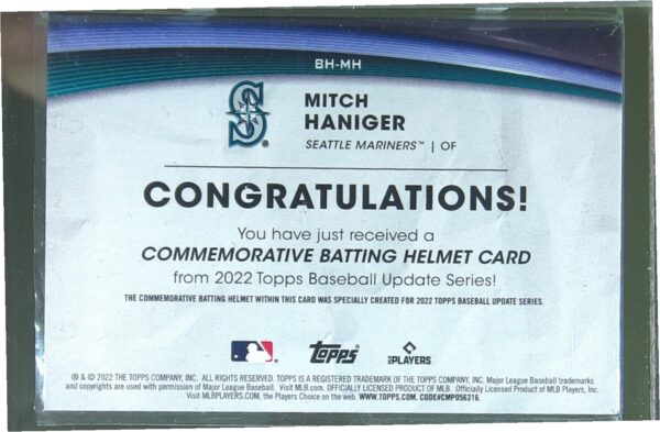2022 Topps Update Mitch Haniger #BH-MH Commemorative Batting Helmet Relic - Image 3