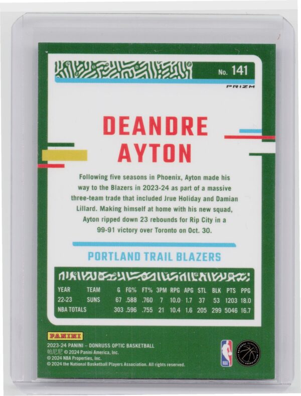 2023-24 Donruss Optic Deandre Ayton Blue Velocity 141 Blazers - Image 3