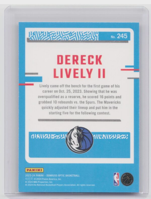 2023-24 Donruss Optic Dereck Lively II RC 245 Mavericks - Image 3