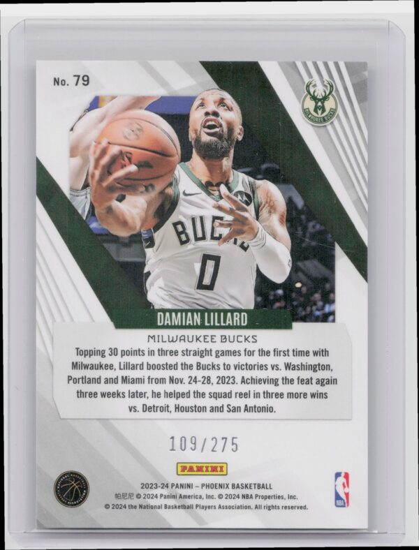 2023-24 Panini Phoenix Damian Lillard Phoenix Maroon Ice /275 79 Bucks - Image 3