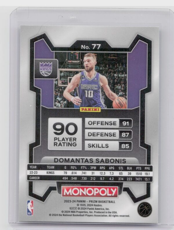2023-24 Panini Prizm Monopoly Domantas Sabonis #77 Kings - Image 3