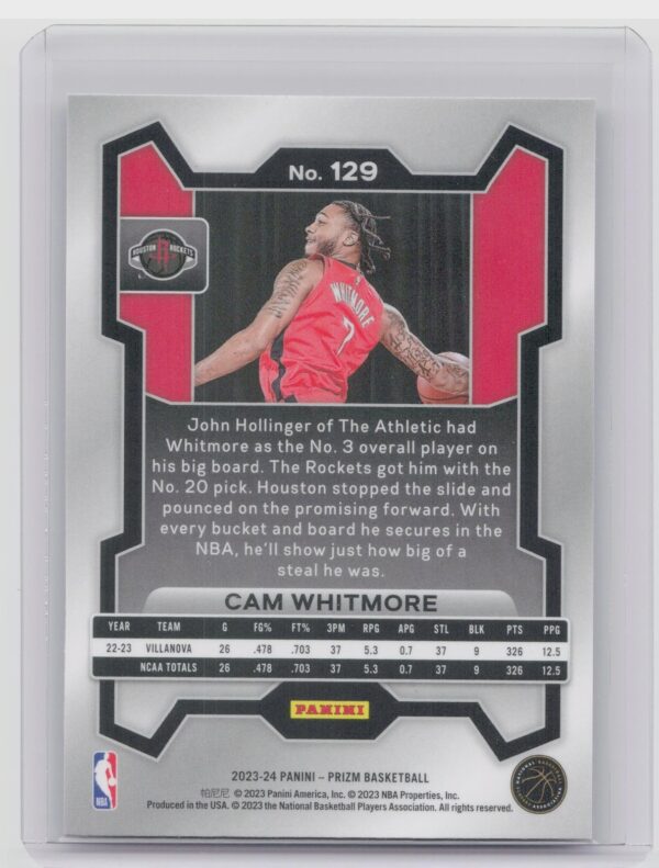 2023-24 Prizm Cam Whitmore Rookie RC #129 Rockets - Image 3