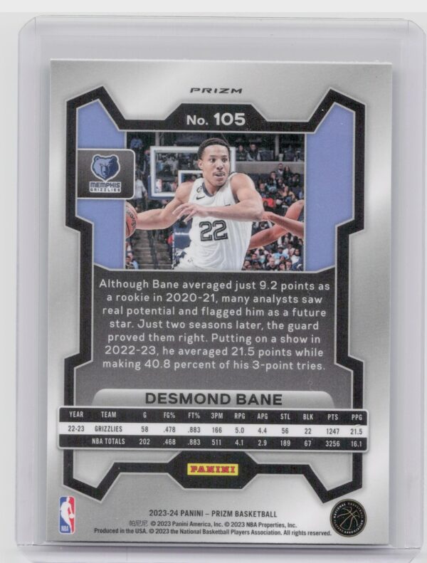 2023-24 Prizm Desmond Bane Prizms Green #105 Grizzlies - Image 3