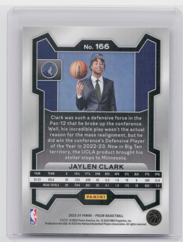 2023-24 Prizm Jaylen Clark Prizms Rookie RC #166 Timberwolves - Image 3