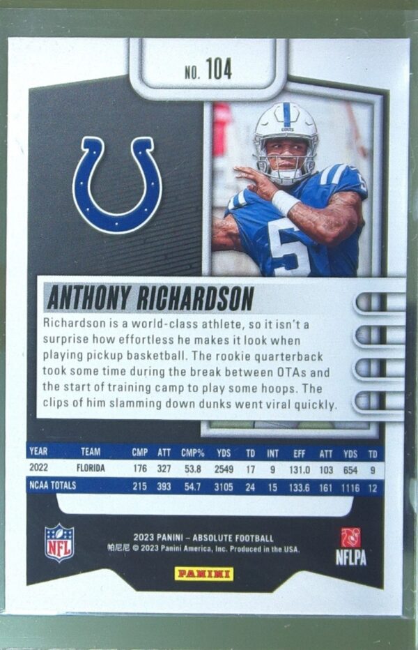 2023 Absolute Anthony Richardson Retail RC #104 Colts - Image 3