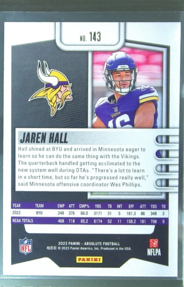 2023 Absolute Jaren Hall Retail RC #143 Vikings - Image 3