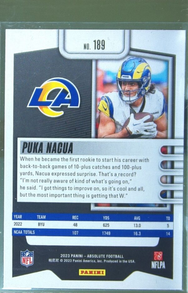 2023 Absolute Puka Nacua Retail RC #189 Rams - Image 3