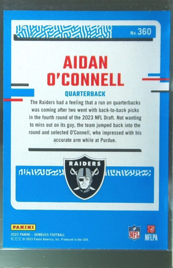 2023 Donruss Aidan O'Connell RC #360 Raiders - Image 3