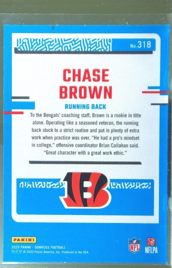 2023 Donruss Chase Brown RC #318 Bengals - Image 3