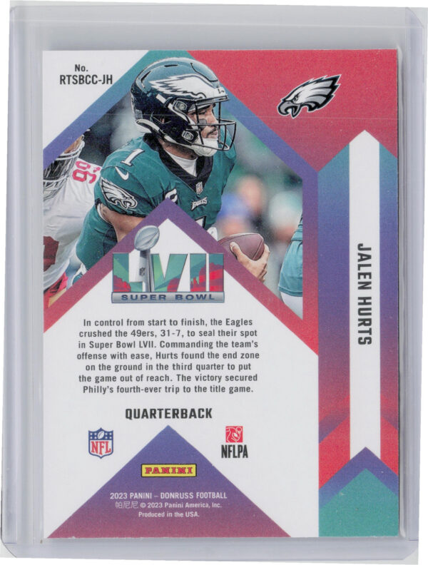 2023 Donruss Jalen Hurts SN100 #RTSBCC-JH Eagles Road to the Super Bowl Conferen - Image 3