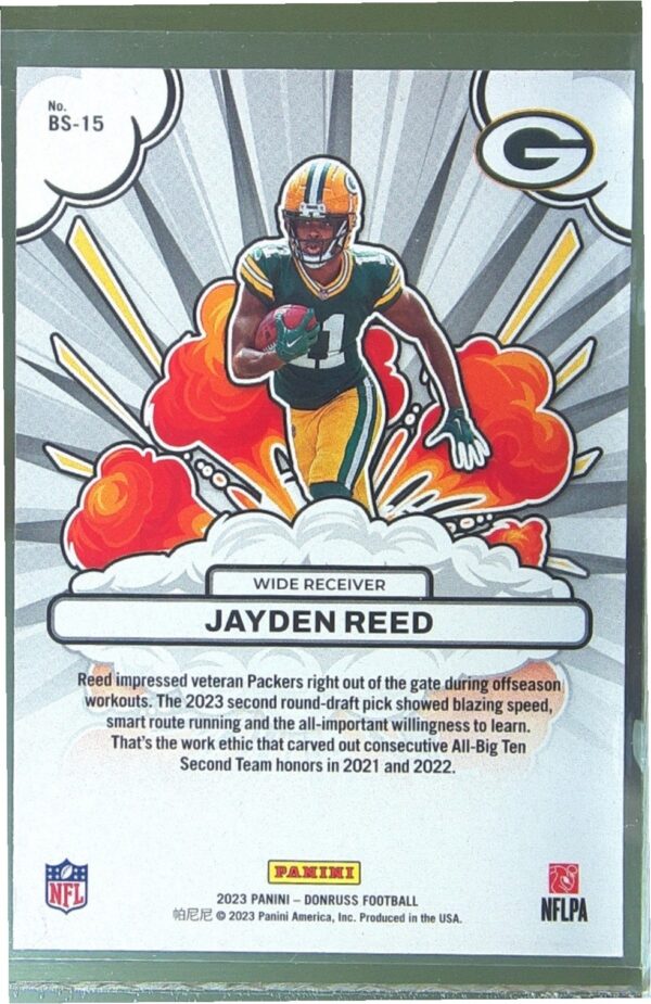 2023 Donruss Jayden Reed #BS-15 Packers Bomb Squad - Image 3
