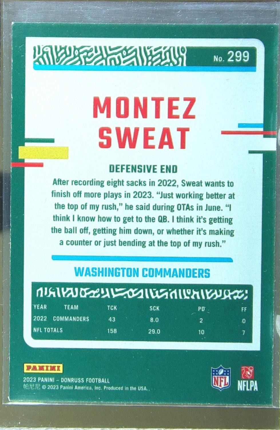 2023 Donruss Montez Sweat No Name #299 Commanders - Image 3