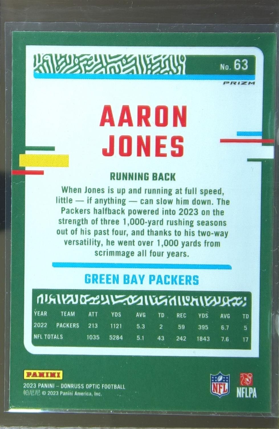 2023 Donruss Optic Aaron Jones Holo #63 Packers - Image 3