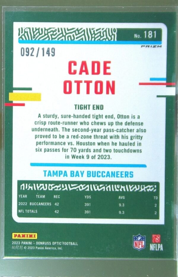 2023 Donruss Optic Cade Otton Flex /149 #181 Buccaneers - Image 3