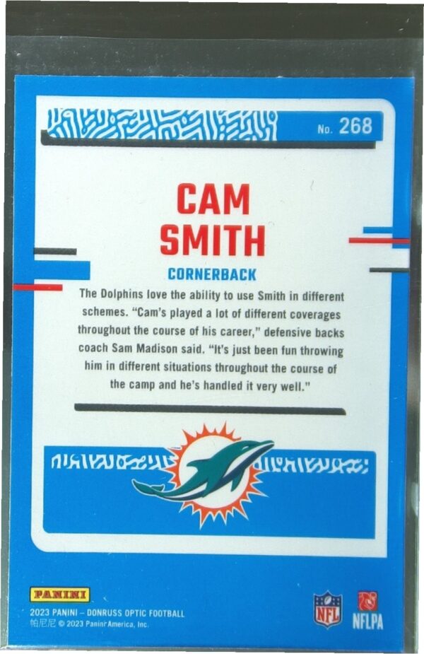 2023 Donruss Optic Cam Smith RC #268 Dolphins - Image 3