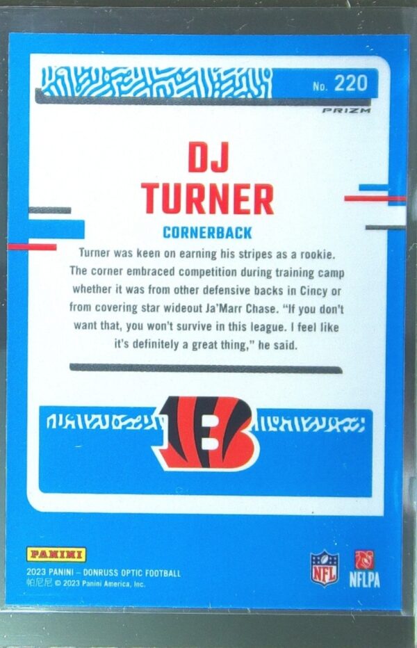 2023 Donruss Optic DJ Turner Blue Hyper RC #220 Bengals - Image 3