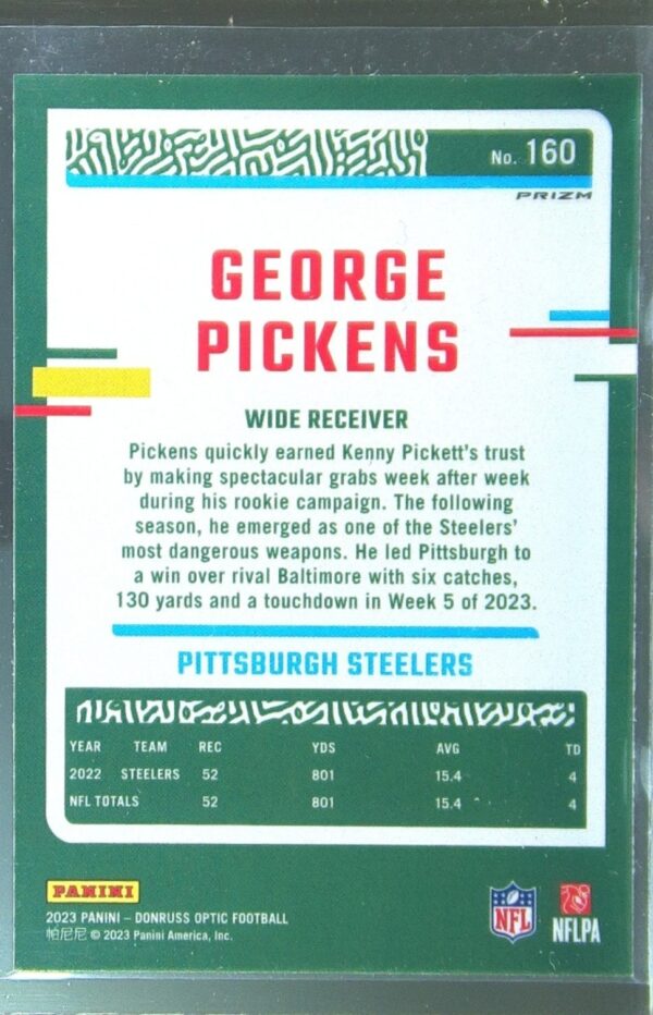 2023 Donruss Optic George Pickens Holo #160 Steelers - Image 3