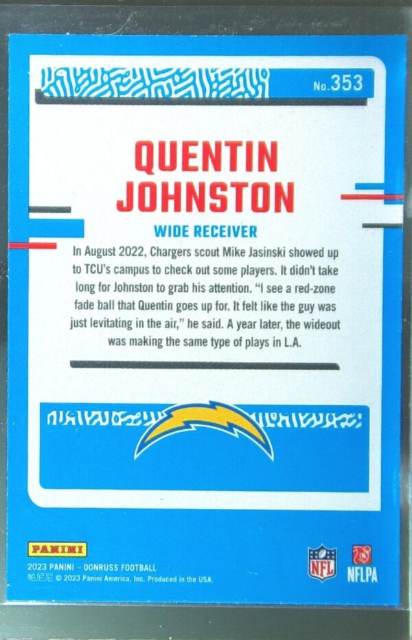 2023 Donruss Quentin Johnston RC #353 Chargers - Image 3