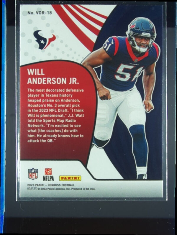 2023 Donruss Will Anderson Jr. #VOR-18 Texans Vortex - Image 3