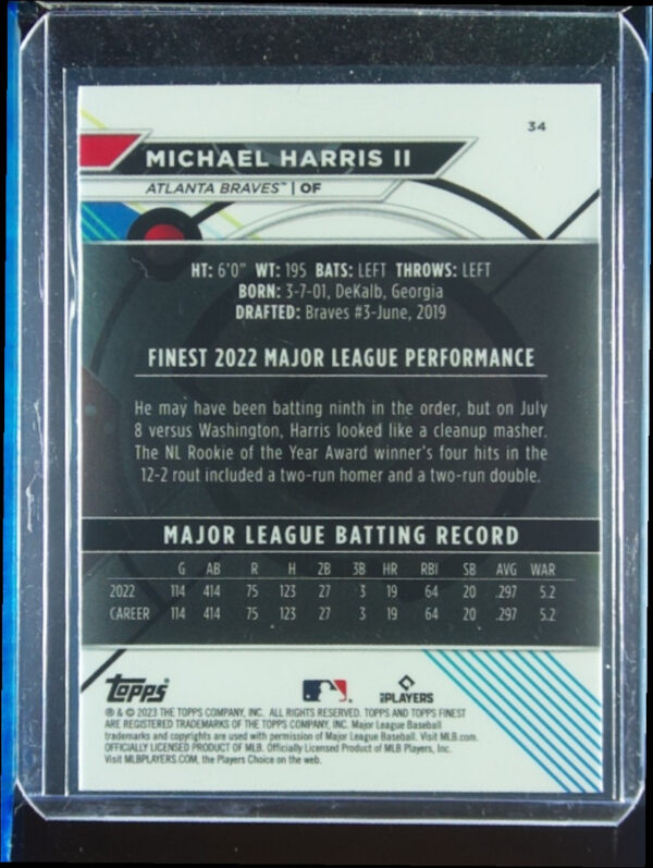 2023 Finest Michael Harris II Refractor #34 Braves - Image 3