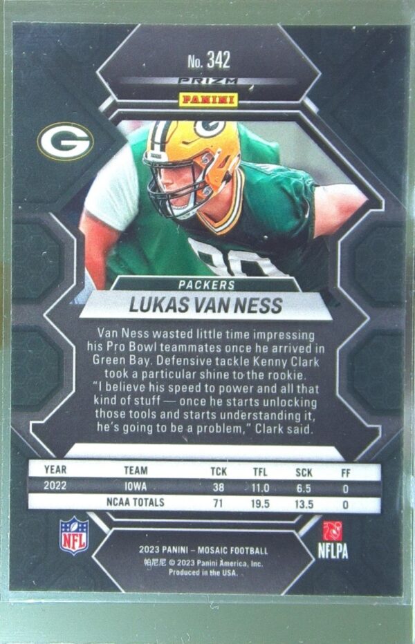 2023 Mosaic Lukas Van Ness Green Mosaic RC #342 Packers - Image 3