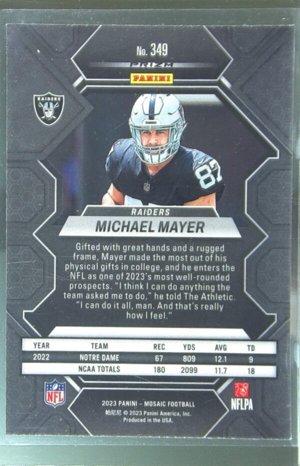2023 Mosaic Michael Mayer RC #349 Raiders - Image 3