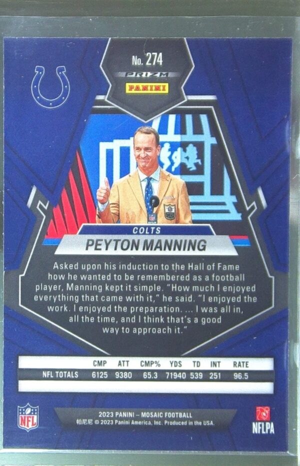 2023 Mosaic Peyton Manning Hall of Fame HOF Silver #274 Colts - Image 3