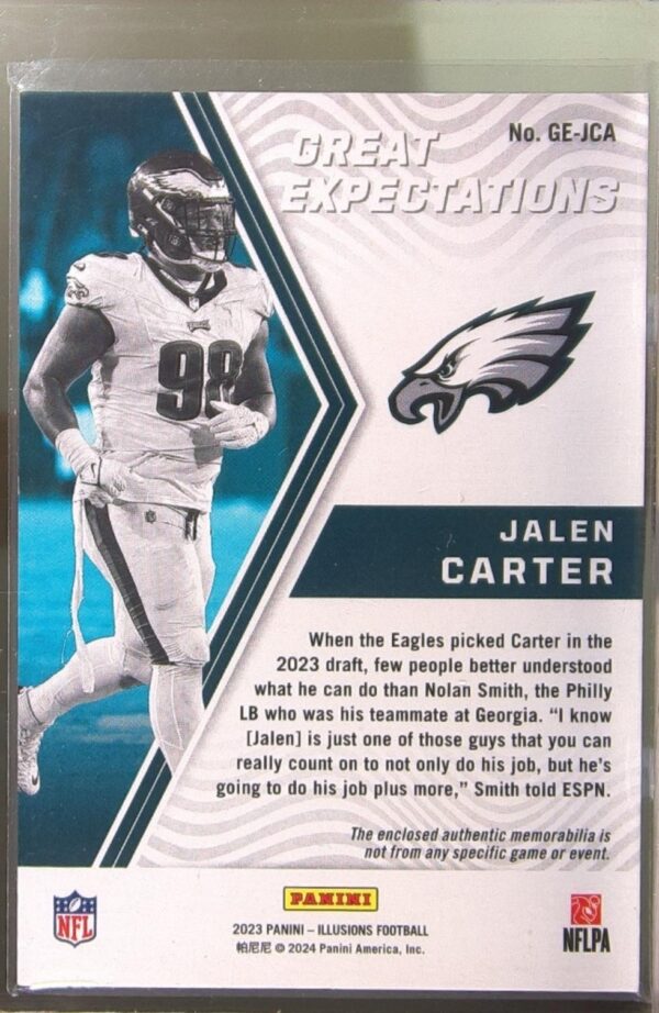 2023 Panini Illusions Jalen Carter JSY RC #GE-JCA Eagles Great Expectations - Image 3