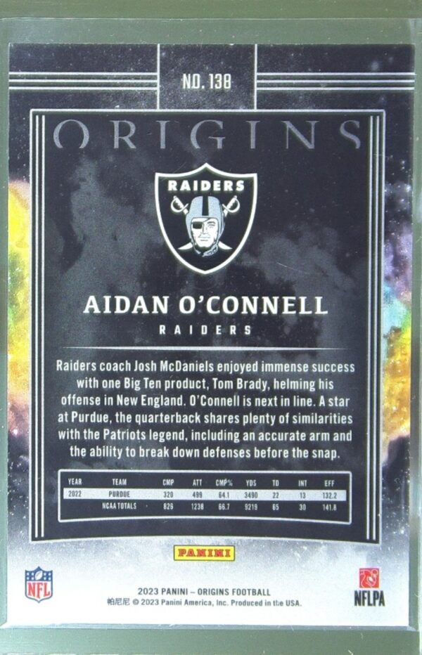 2023 Panini Origins Aidan O'Connell Red /149 RC #138 Raiders - Image 3