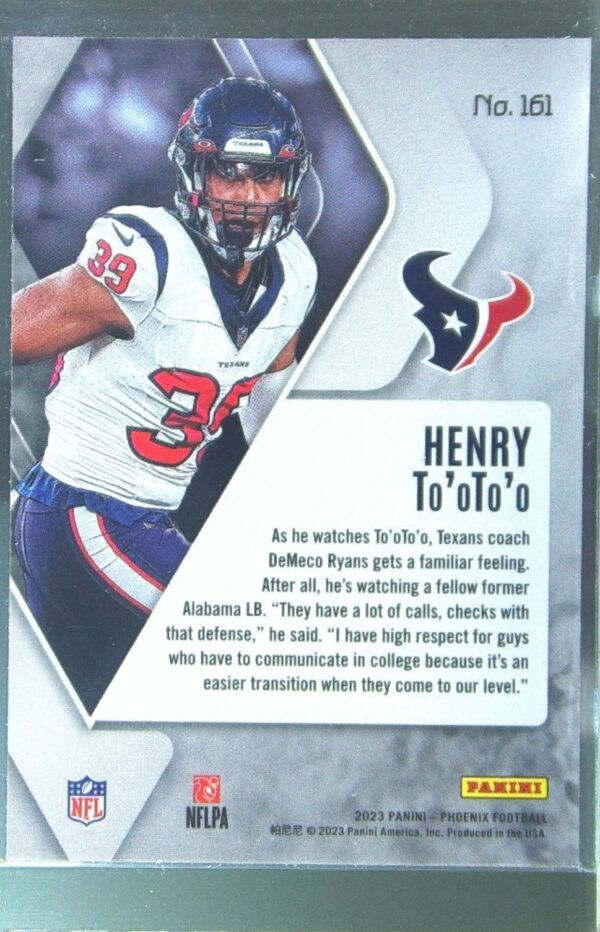 2023 Panini Phoenix Henry To'oto'o RC #161 Texans - Image 3