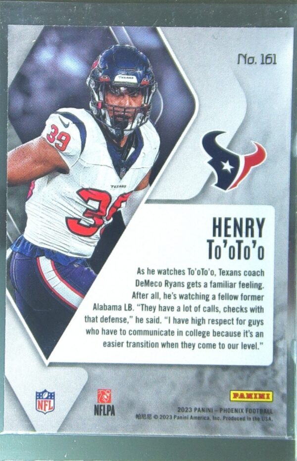 2023 Panini Phoenix Henry To'oto'o RC #161 Texans - Image 3