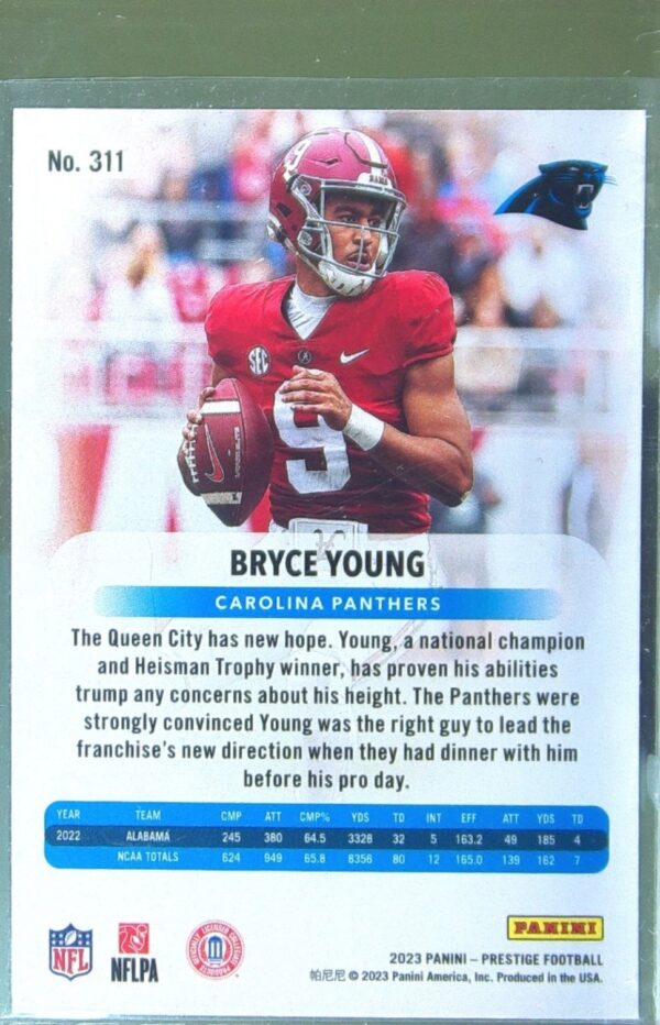 2023 Panini Prestige Bryce Young RC #311 Panthers - Image 3